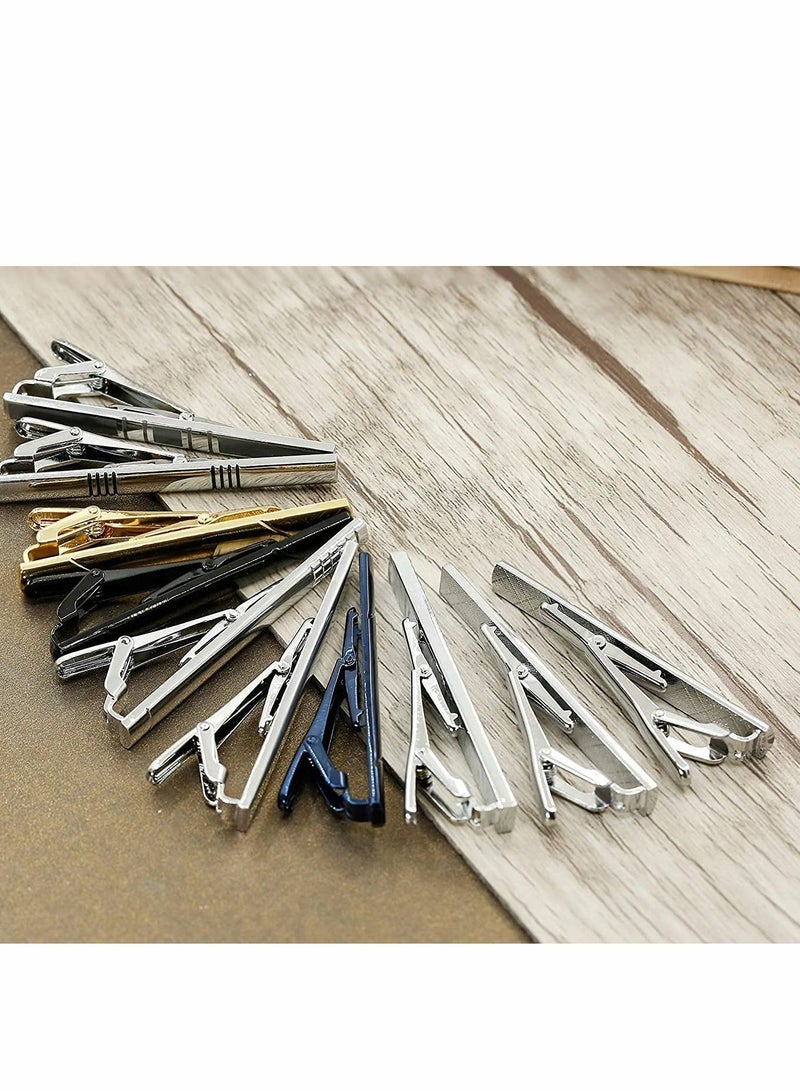 Y&D Tie Clips Set for Men Bar Clip Black Silver-Tone Gold Tone Wedding Business with Gift Box - Image 4