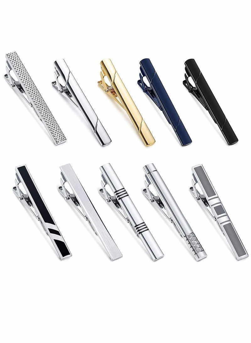 Y&D Tie Clips Set for Men Bar Clip Black Silver-Tone Gold Tone Wedding Business with Gift Box - Image 2