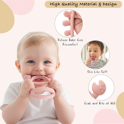 Tony Stark Silicone Baby Teething Toy – No-Drop Wrist-Fit Teether for Babies & Toddlers, Soft Silicone Chew Toy for Gum & Molar Relief, Newborn Essentials (Crab Design, Pink) - Image 5