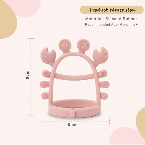Tony Stark Silicone Baby Teething Toy – No-Drop Wrist-Fit Teether for Babies & Toddlers, Soft Silicone Chew Toy for Gum & Molar Relief, Newborn Essentials (Crab Design, Pink) - Image 2