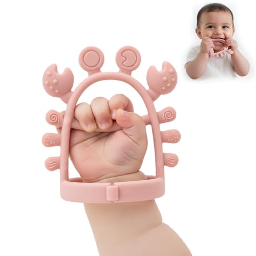 Tony Stark Silicone Baby Teething Toy – No-Drop Wrist-Fit Teether for Babies & Toddlers, Soft Silicone Chew Toy for Gum & Molar Relief, Newborn Essentials (Crab Design, Pink) - Image 1