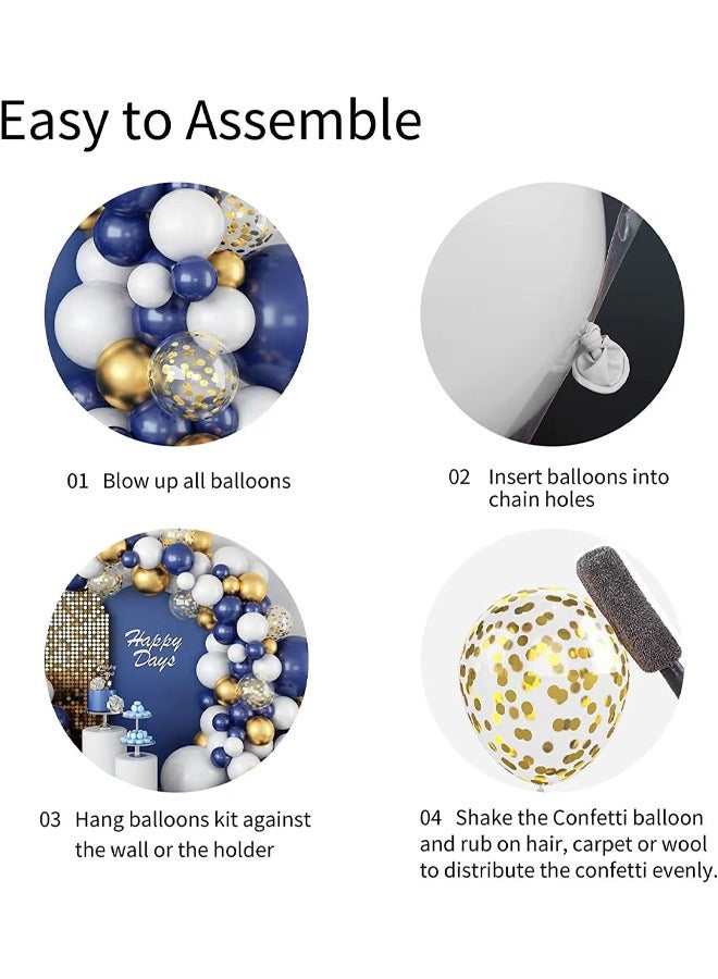 Zeemey 106-pcs Navy Blue White Gold Latex Decorative Balloon Arch Garland Set - Perfect for Graduation Baby Shower Wedding Birthday Bachelorette Party Backdrop Decoration - Suitable for Indoor and Outdoor - Image 3
