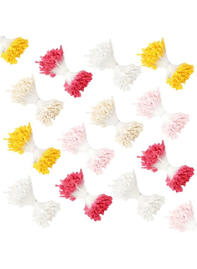 Pretwad 2000 Pcs Assorted 5 Color Pearl Double Heads Handmade Flower Stamens - 2 mm Artificial Pearlized Floral Pollens Stamen, Handmade Artificial Pistil for Flower Making, Wedding Bouquets, Scrapbooking - Image 1