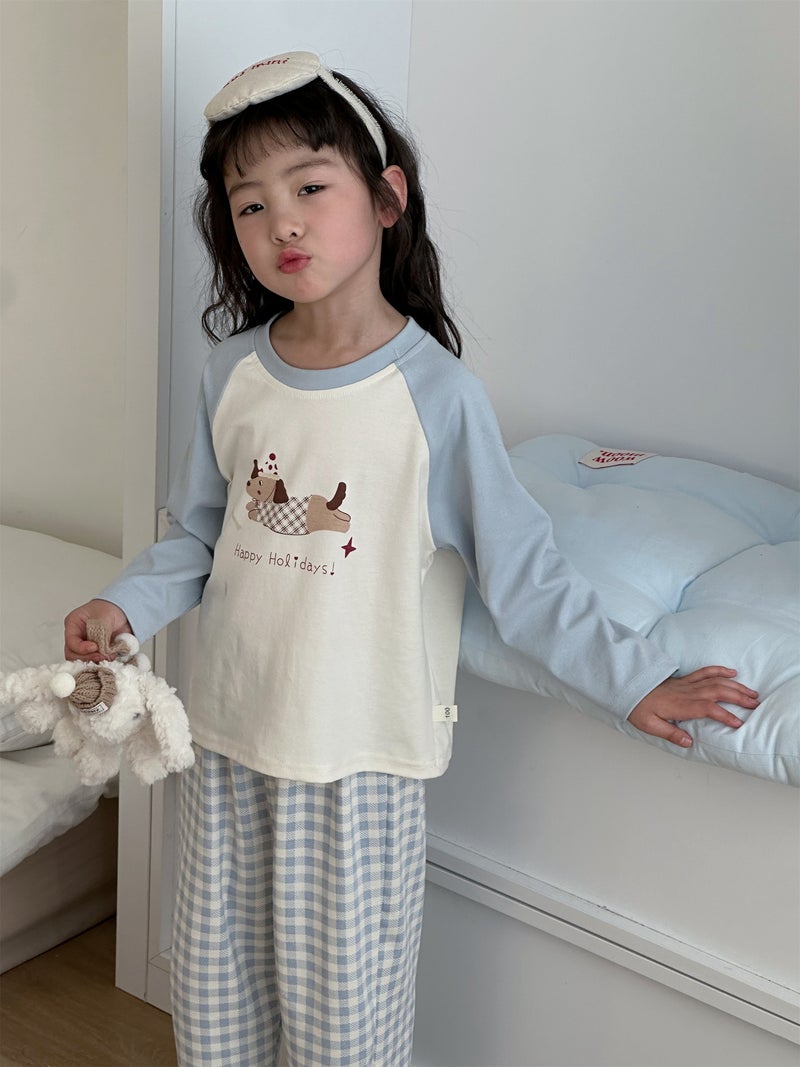 Spring 2025 Childrens Class A Cotton Parent-Child Raglan Sleeve Cartoon Casual Loose Pajamas Spring and Autumn Home Clothes suit Dachshund 