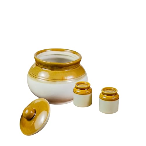 ClayStone Traditional 3.5 kg Pickle jar for Storage with 2 Salt and Pepper Shakers - Kitchen Storage Containers for Pickles. Decorative Achar Barni 3.5 kg Round Jars for Home Organization. - Image 3