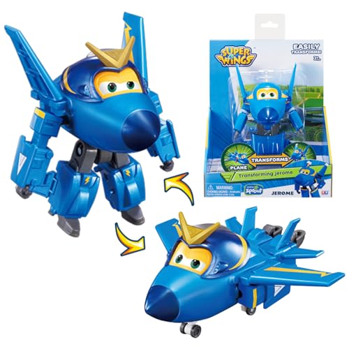 Super Wings Transformable Toys 5 in Jerome Airplane Transforming Figures Toys 2 in 1 Mode Rescue Bots Action Figure Toys for 35 Year Old Boys Girls Fun Plane Toys for Toddlers Kids Age 3 4 5 6 7 - Image 1