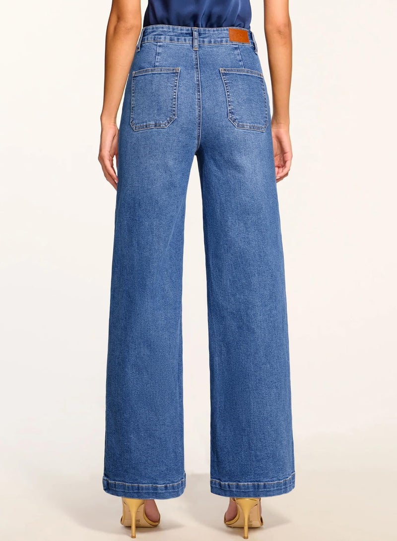 Sidefeel Womens Wide Leg Jeans High Waisted Stretchy Straight Leg Baggy Denim Pants with Pockets Light Blue Size 10 - Image 2
