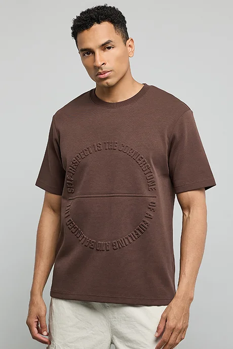 أر أند بي Embossed T-Shirt with Crew Neck and Short Sleeves