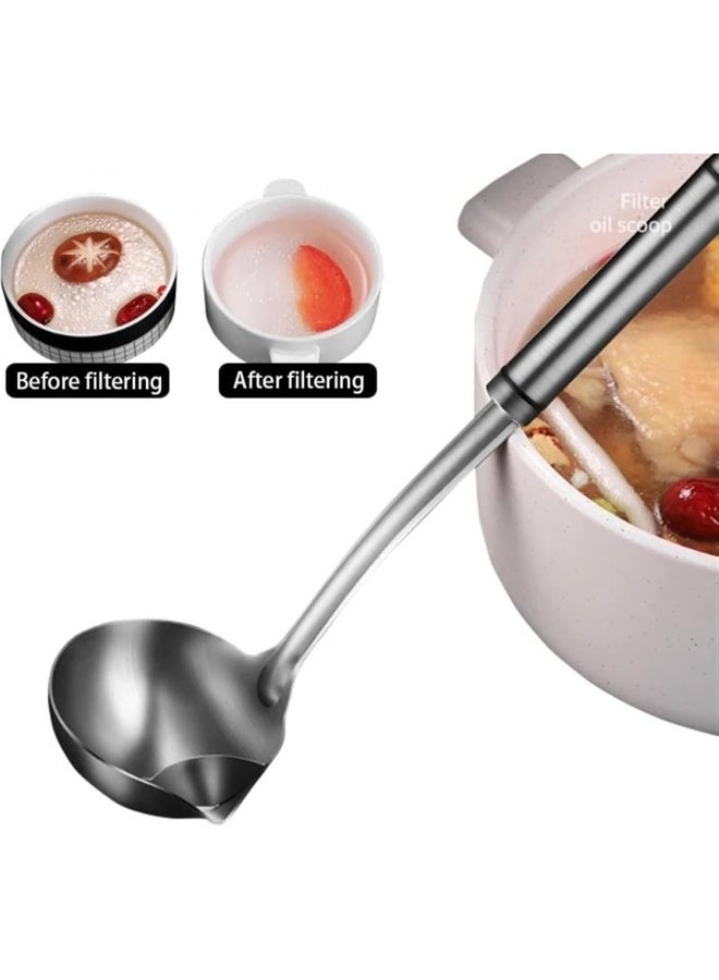 Kitchen spoon Stainless Steel Oil Filter Spoon Grease Scoop Colander Soup Separator Long Handle Kitchen Gadgets  - Image 2