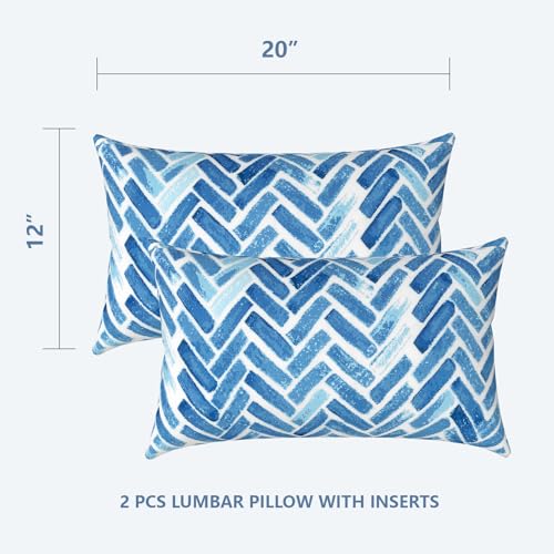 LVTXIII Set of 2 Patio Lumbar Pillows, 12”x20” Fade Resistant Outdoor Lumbar Pillow with Inners, Fluffy Decorative Garden Lumbar Cushions for Home Patio Coach Sofa Use, Pebble Blue - Image 2