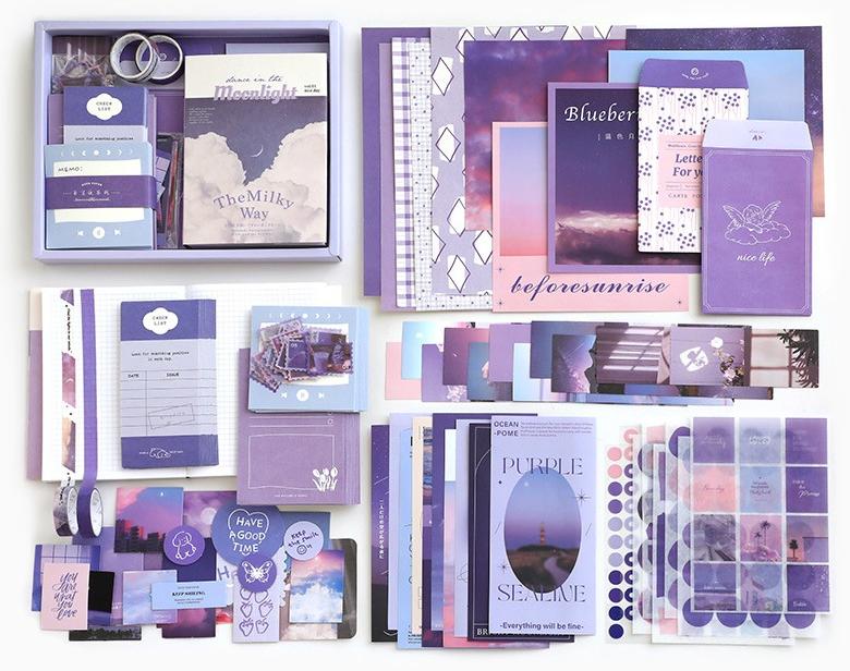 D&L Scrapbook Supplies Kit For Art Diary Trash Diary Sunset Vintage Diary Supplies Aesthetic Scrapbook Sticker Craft Kit With A6 Grid Notebook DIY Scrapbook Journal Kit Set Gifts For Girls - Image 1