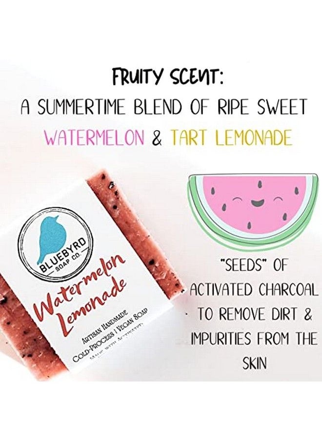 BLUEBYRD SOAP CO. Watermelon Lemonade Soap Bar Usa Handmade Soap Bar For Kids Made With Natural Ingredients Kaolin Clay Aloe Vera & Activated Charcoal Fun Scented Kids & Teens Bath Soaps (Watermelon)  - Image 4