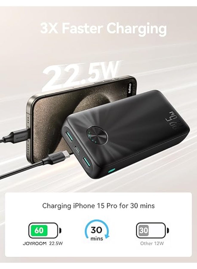 Joyroom JR-PBF16 Fast Charging Power Bank with 22.5W Charging Power, 20000mAh Battery Capacity, and LED Light, Black - Image 3