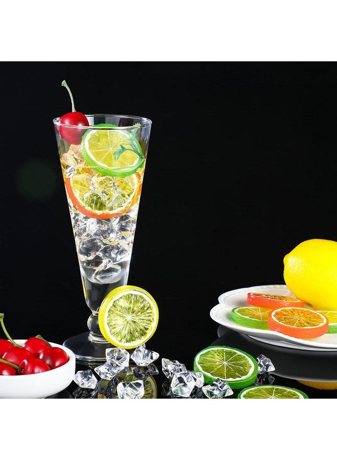 Mtlee 130 Pieces Fake Lemon Slice Ice Cubes Set, Include 20 Simulation Lemon Slice Fake Lemon Slices Fake Fruit, 100 Acrylic Fake Ice Cube, 10 Artificial Simulation Cherries for Wedding Kitchen Decoration - Image 2