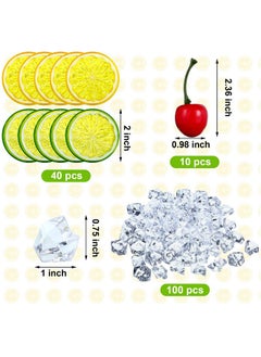 Mtlee 130 Pieces Fake Lemon Slice Ice Cubes Set, Include 20 Simulation Lemon Slice Fake Lemon Slices Fake Fruit, 100 Acrylic Fake Ice Cube, 10 Artificial Simulation Cherries for Wedding Kitchen Decoration  - Image 3