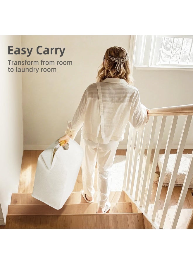 2-Pack Large Laundry Hamper, 80L (21.1 Gal) Collapsible Laundry Basket with Bamboo Handles, Freestanding Waterproof Clothes Hamper for Laundry Room, Bedroom, Dorm, Towels, Toys, Beige - Image 5