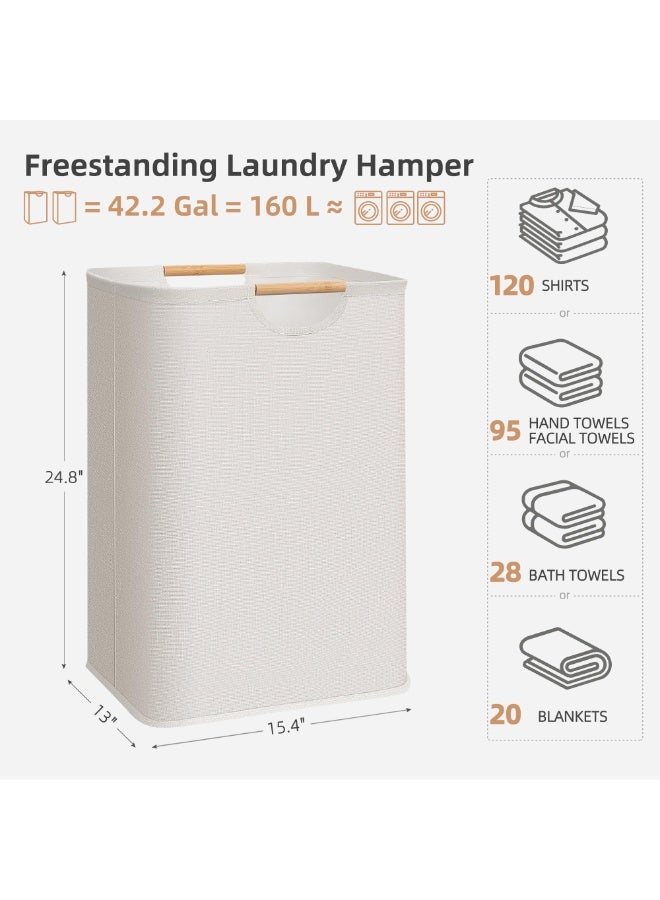 2-Pack Large Laundry Hamper, 80L (21.1 Gal) Collapsible Laundry Basket with Bamboo Handles, Freestanding Waterproof Clothes Hamper for Laundry Room, Bedroom, Dorm, Towels, Toys, Beige - Image 3