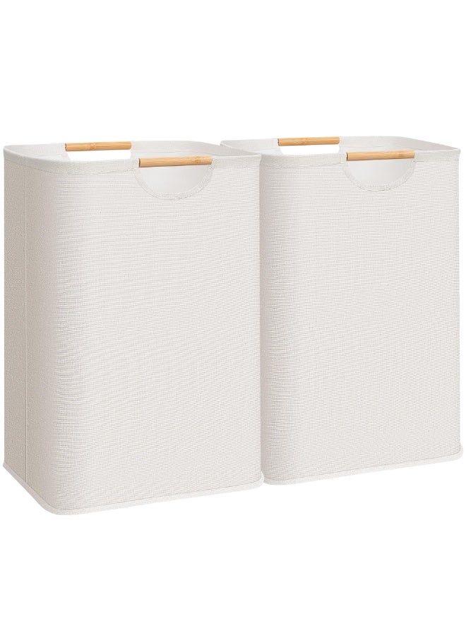 2-Pack Large Laundry Hamper, 80L (21.1 Gal) Collapsible Laundry Basket with Bamboo Handles, Freestanding Waterproof Clothes Hamper for Laundry Room, Bedroom, Dorm, Towels, Toys, Beige - Image 1