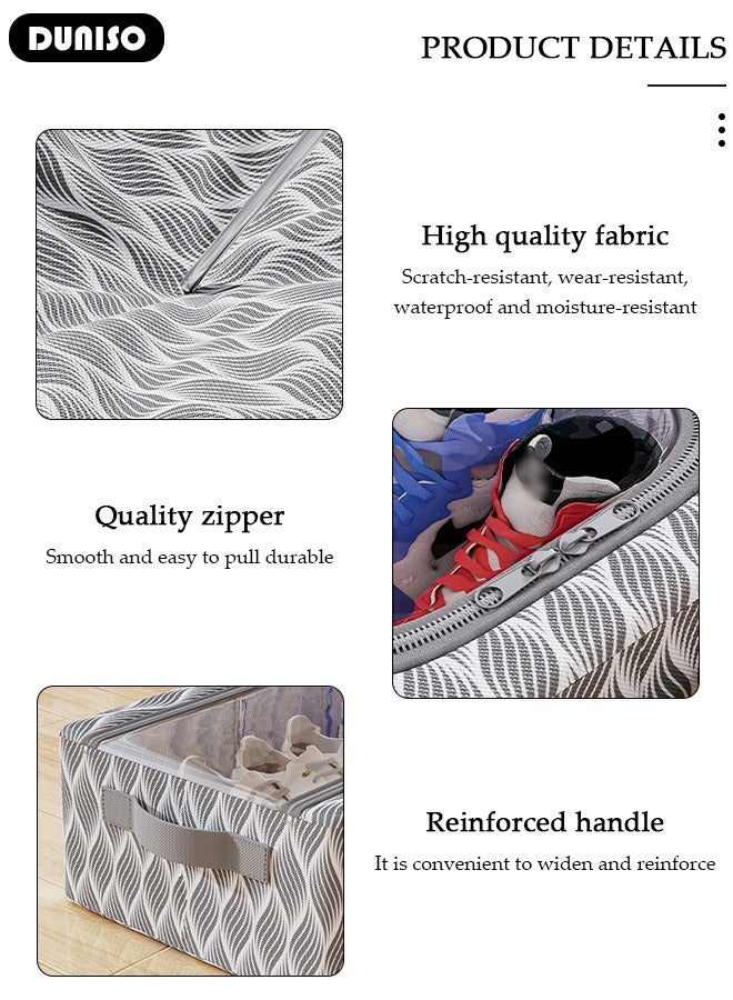 DUNISO 2 pcs Shoe Storage Box Waterproof & Foldable, Shoe Organizer for Closet, Clear Linen Stackable, Collapsible Shoe Storage Organizer for Closets, Entryways, Under Beds 2 Zipper Opening - Image 3
