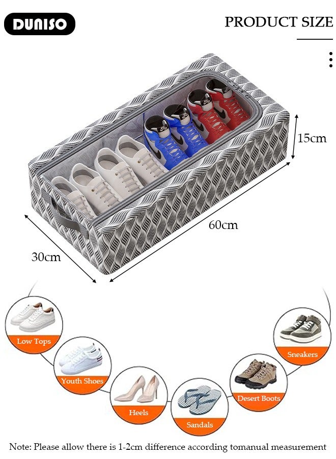 DUNISO 2 pcs Shoe Storage Box Waterproof & Foldable, Shoe Organizer for Closet, Clear Linen Stackable, Collapsible Shoe Storage Organizer for Closets, Entryways, Under Beds 2 Zipper Opening - Image 2