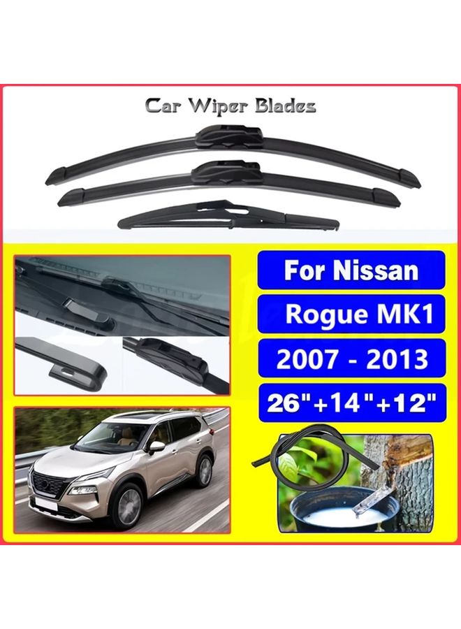 Front and Rear Windshield Wipers for Nissan Rogue 2 2014 2022 Silicone Frameless Wiper Blades 3pcs Set Front and Rear Windows - Image 2