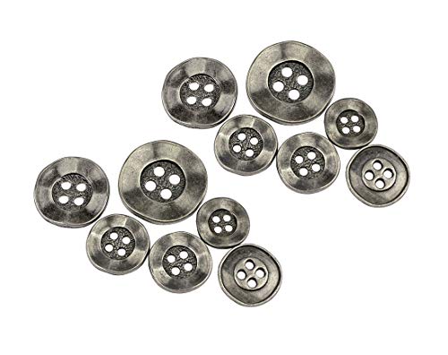 RECHERE 12 PCS Vintage Flat Metal Buttons 4-Hole Craft for DIYS Sewing Embellishment (Antique Silver,15mm) - Image 4
