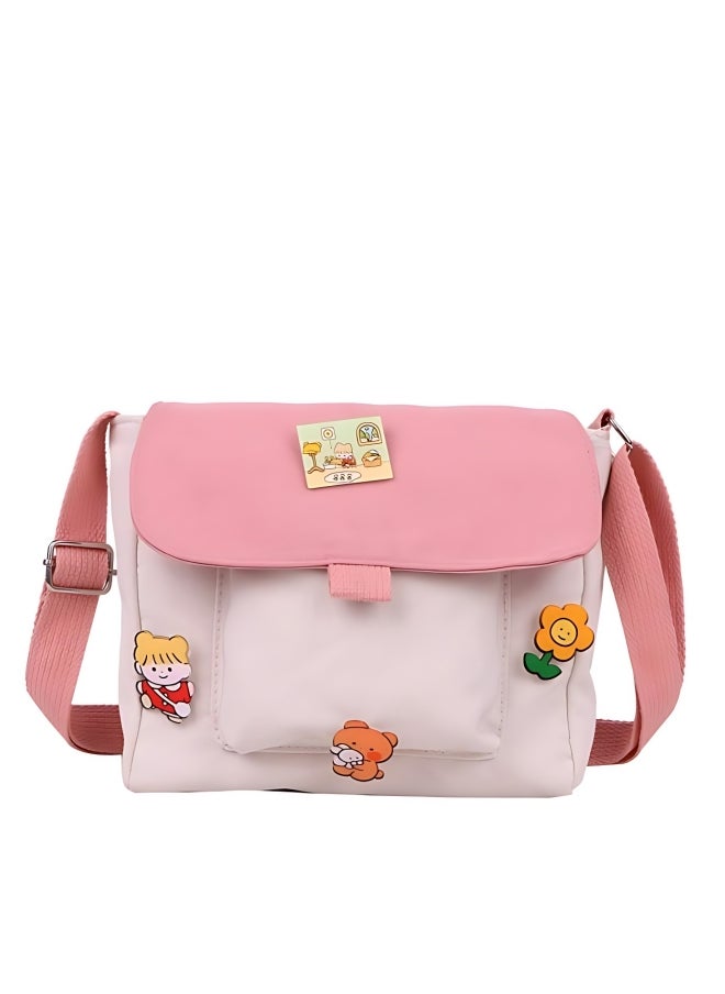Generic Girls' Cute Shoulder Bag, Crossbody Bag Sling Bag Side Bag Carry Bag with Badge Charm for Students, Canvas Handbag Messenger Bag Satchel Bags Small Bag Tourist Bag Phone Bag for Teenagers and Youth  - Image 1
