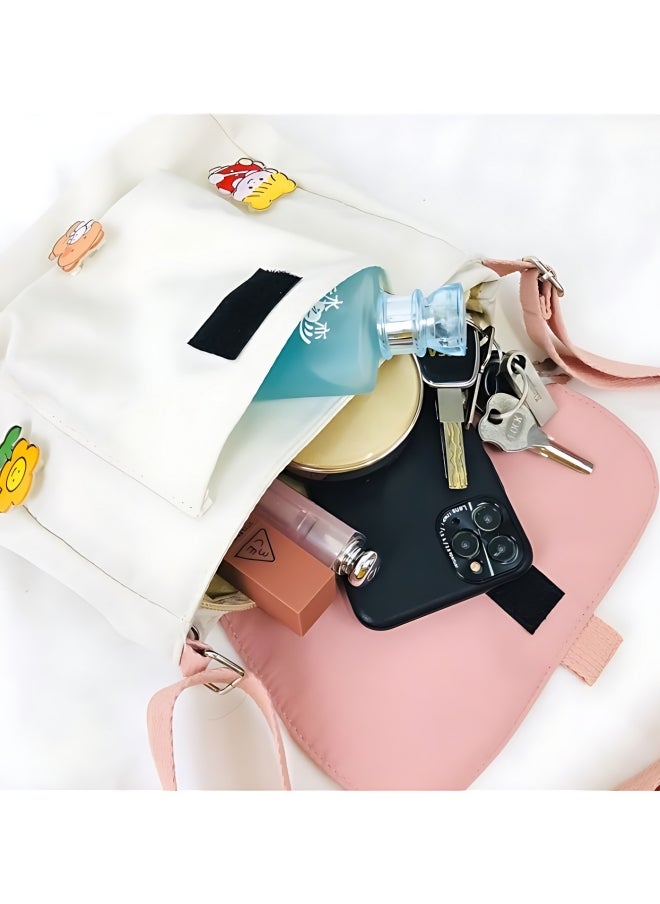Generic Girls' Cute Shoulder Bag, Crossbody Bag Sling Bag Side Bag Carry Bag with Badge Charm for Students, Canvas Handbag Messenger Bag Satchel Bags Small Bag Tourist Bag Phone Bag for Teenagers and Youth  - Image 3