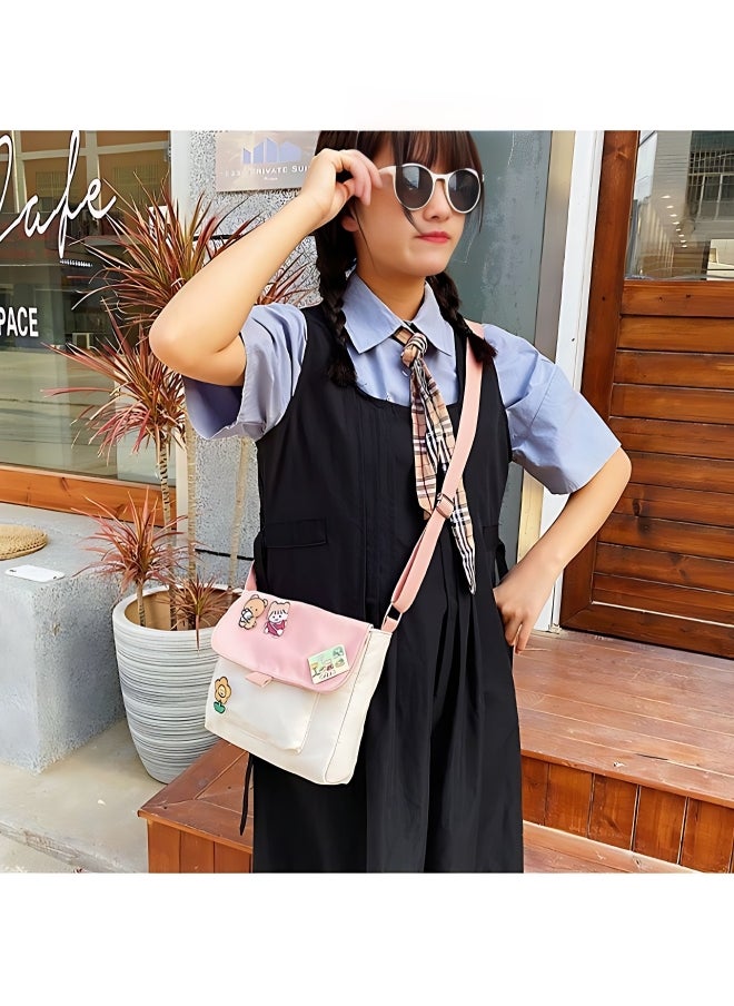 Generic Girls' Cute Shoulder Bag, Crossbody Bag Sling Bag Side Bag Carry Bag with Badge Charm for Students, Canvas Handbag Messenger Bag Satchel Bags Small Bag Tourist Bag Phone Bag for Teenagers and Youth  - Image 2