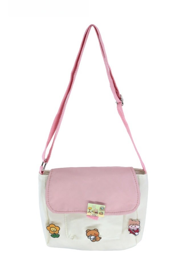 Girls' Cute Shoulder Bag, Crossbody Bag Sling Bag Side Bag Carry Bag with Badge Charm for Students, Canvas Handbag Messenger Bag Satchel Bags Small Bag Tourist Bag Phone Bag for Teenagers and Youth - Image 1