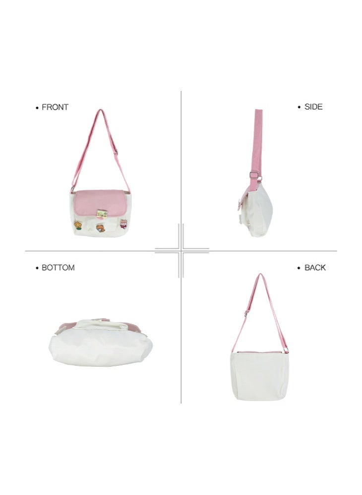 Girls' Cute Shoulder Bag, Crossbody Bag Sling Bag Side Bag Carry Bag with Badge Charm for Students, Canvas Handbag Messenger Bag Satchel Bags Small Bag Tourist Bag Phone Bag for Teenagers and Youth - Image 5