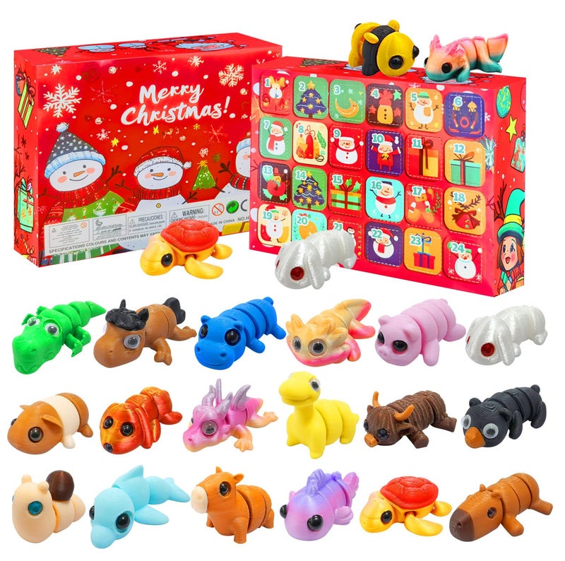 2024 Christmas Advent Calendar with Mini 3D Print Animals Set Toys Inside Great for Kids Girls Boys Adults Christmas Stocking Stuffers Christmas Party Favors Gifts