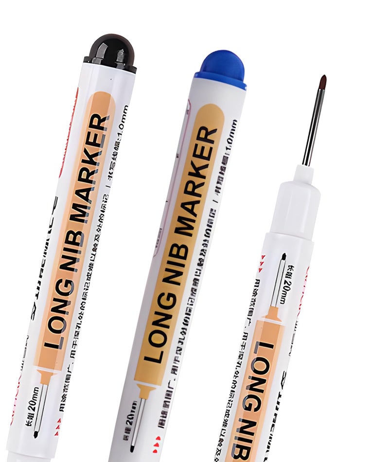 RupeeRise 3 Pcs Marker Pen Permanent, Tracer Marker Pen for Woodworking, Carpenter Pencil with Long Nib for Precision Marking in Hard-to-Reach Areas, Industrial and Automotive Use - Image 1