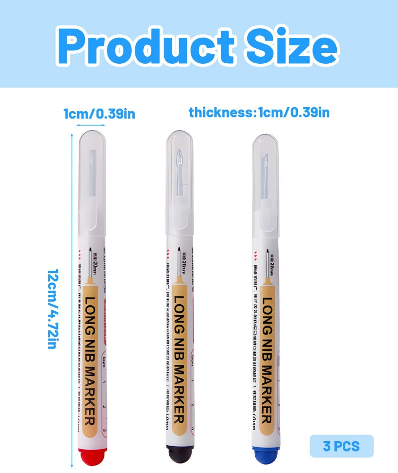 RupeeRise 3 Pcs Marker Pen Permanent, Tracer Marker Pen for Woodworking, Carpenter Pencil with Long Nib for Precision Marking in Hard-to-Reach Areas, Industrial and Automotive Use - Image 2