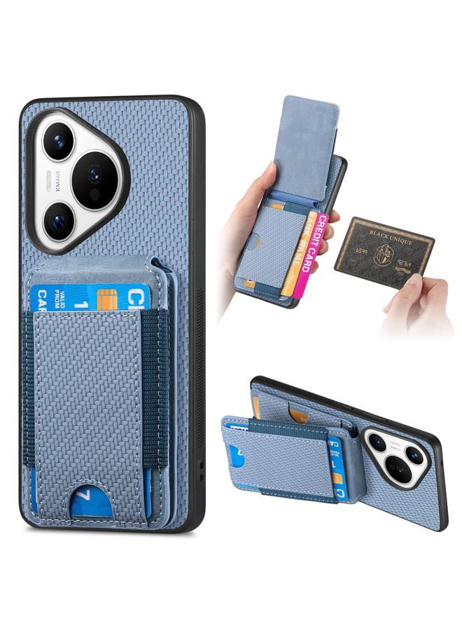 زبون جراب هاتف Huawei Pura 70 Pro+ مصنوع من ألياف الكربون مع حامل عمودي قابل للطي - Image 1