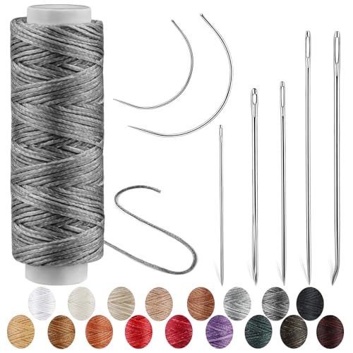 Ftyiwu Waxed Thread, Upholstery Needle and Thread 32 Yards with 7PCS Hand Sewing Needles for Home Upholstery Carpet Canvas Repair Leather Sewing (Dark Gray) - Image 1