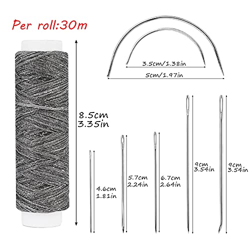 Ftyiwu Waxed Thread, Upholstery Needle and Thread 32 Yards with 7PCS Hand Sewing Needles for Home Upholstery Carpet Canvas Repair Leather Sewing (Dark Gray) - Image 2