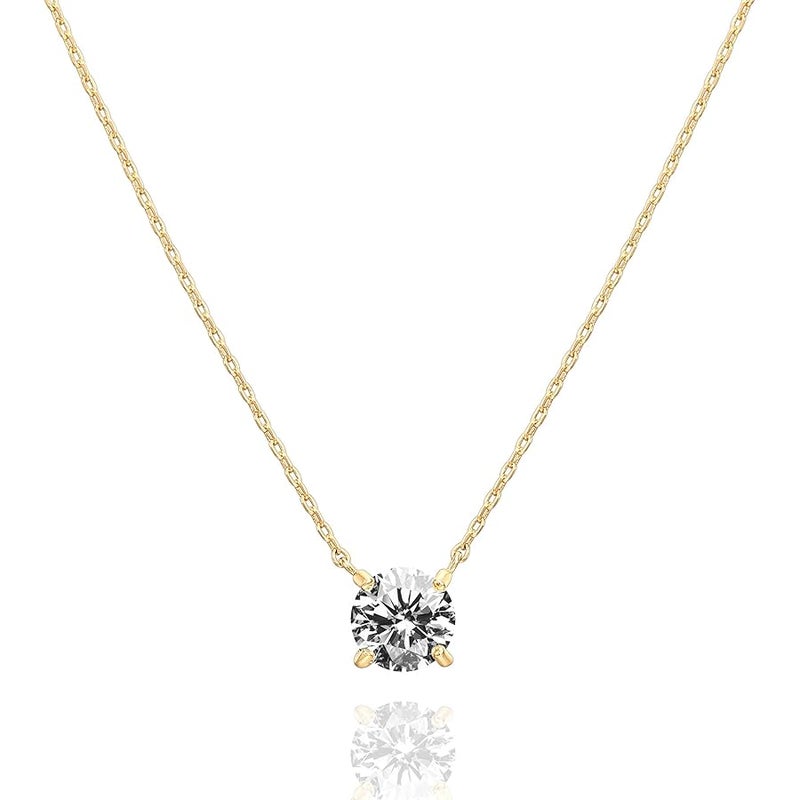 PAVOI 14K Gold Plated Crystal Solitaire 1.5 Carat (7.3mm) CZ Dainty Choker Necklace | Gold Necklaces for Women - Image 1