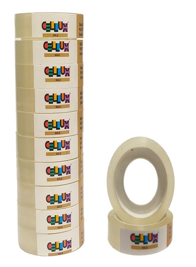 CELLUX 12 Rolls Gold Transparent Tape Refills, Clear Tape, Cello Tape, All-Purpose Transparent Glossy Tape for Office, Home, School - 0.5" Inch X 9 Meter Per Roll - Image 1