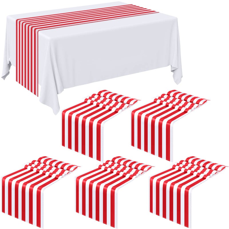 6 Pieces Striped Table Runner Wedding Polyester Table Decor Red White Striped Design Tablecloth Elegant Decor for Indoor Events Family Dinner Outdoor Banquet Parties Celebrations 12 x 72 Inch