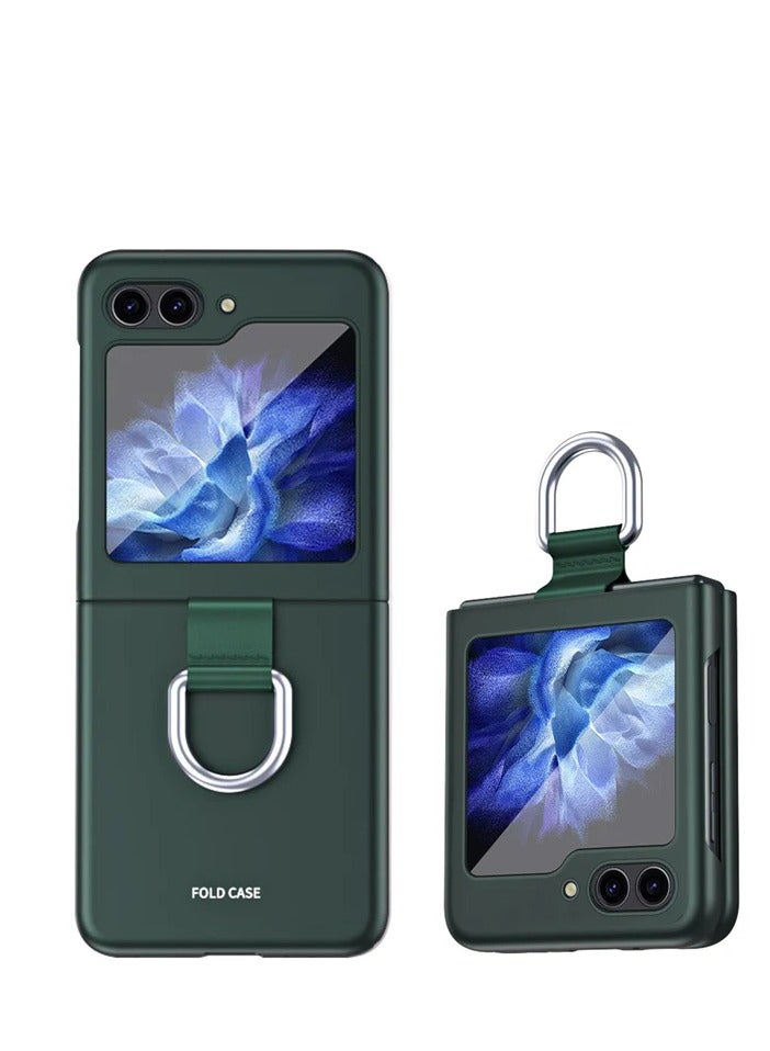 O Ozone Case for Samsung Galaxy Z Flip5 5G Cover with Ring Holder Hard PC Phone Case Shock-proof Anti-scratch Protective Phone Bumper Cover - Green  - Image 1