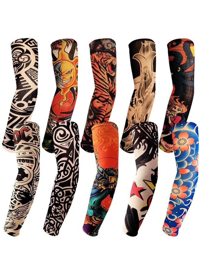 Aresvns Extended Version Tattoo Sleeves for Bicker,Slip On Tattoo Sleeves 10PCS Arm Sleeves Kit Halloween Tattoo Sleeves Cover for Stretchable Cosplay Christmas Gift - Image 1