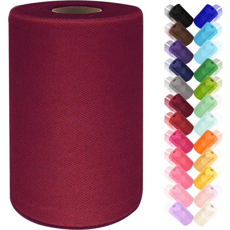 Tulle Fabric Roll 6 Inch by 100 Yards 300 ft Tulle Ribbon Sheer Mesh Netting for DIY Tutu Skirt Gift Wrapping Wedding Baby Shower Birthday Halloween Party Decorations Crafts 34 Colors Burgundy