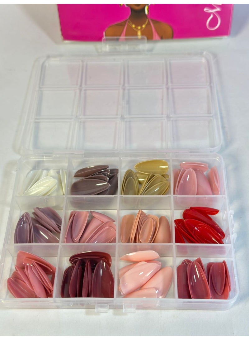 عبوة من 144 قطعة من الأظافر الصناعية - تصميم مميز، لاصق على الوجهين 12 لونًا - Image 1