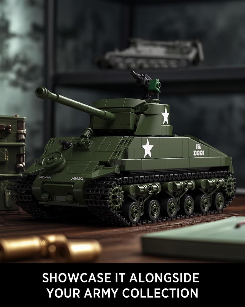 Nifeliz طقم نموذج دبابة Nifeliz Sherman M4A3E8، مكعبات تجميع دبابة عسكرية، قطعة قابلة للجمع للبناء والعرض، هدية لعشاق الجيش (860 قطعة، NF10313) - Image 5