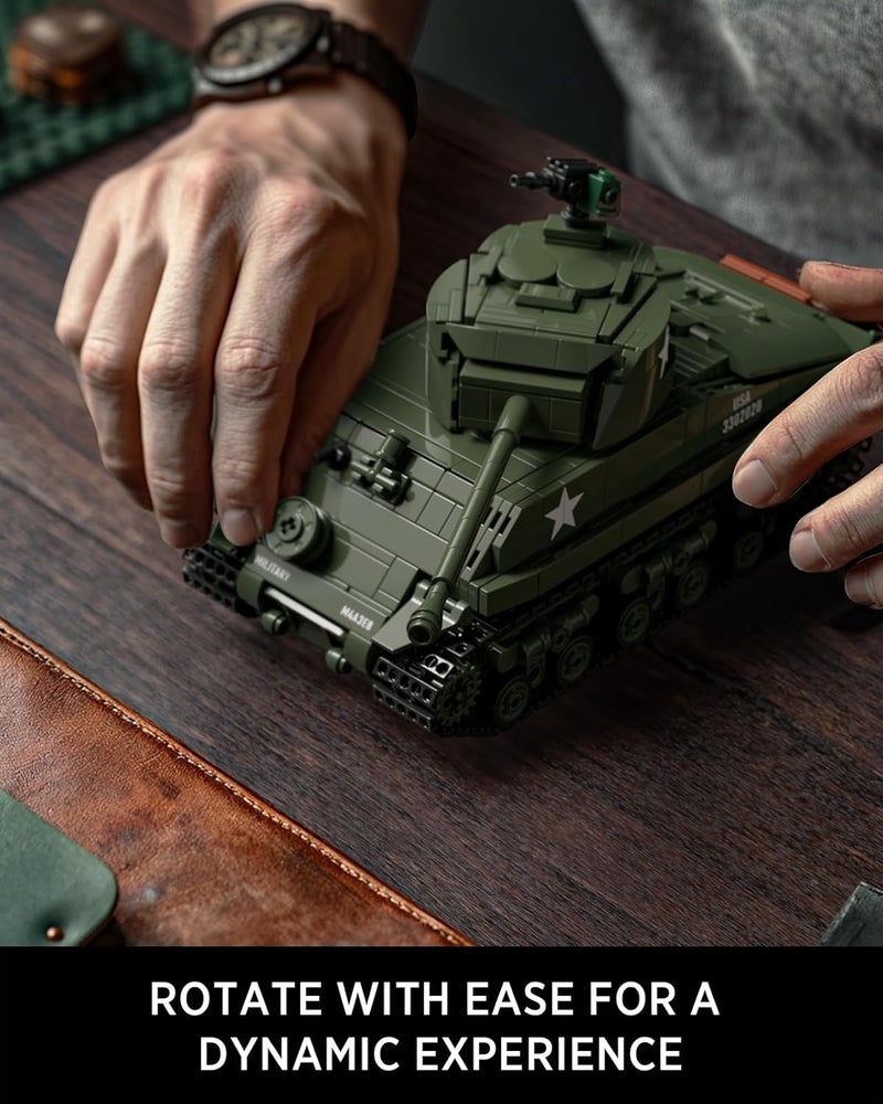 Nifeliz طقم نموذج دبابة Nifeliz Sherman M4A3E8، مكعبات تجميع دبابة عسكرية، قطعة قابلة للجمع للبناء والعرض، هدية لعشاق الجيش (860 قطعة، NF10313) - Image 3