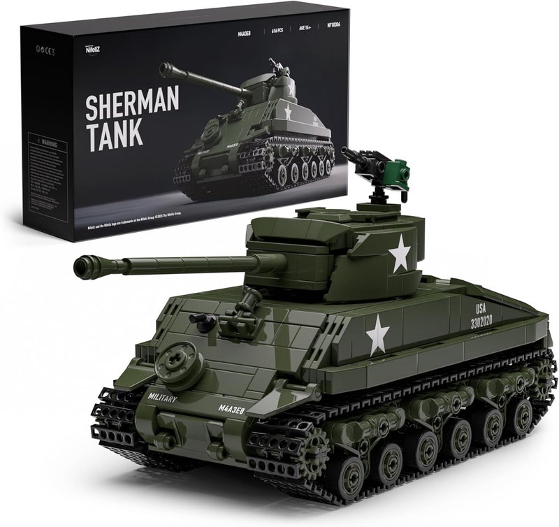 Nifeliz طقم نموذج دبابة Nifeliz Sherman M4A3E8، مكعبات تجميع دبابة عسكرية، قطعة قابلة للجمع للبناء والعرض، هدية لعشاق الجيش (860 قطعة، NF10313) - Image 1