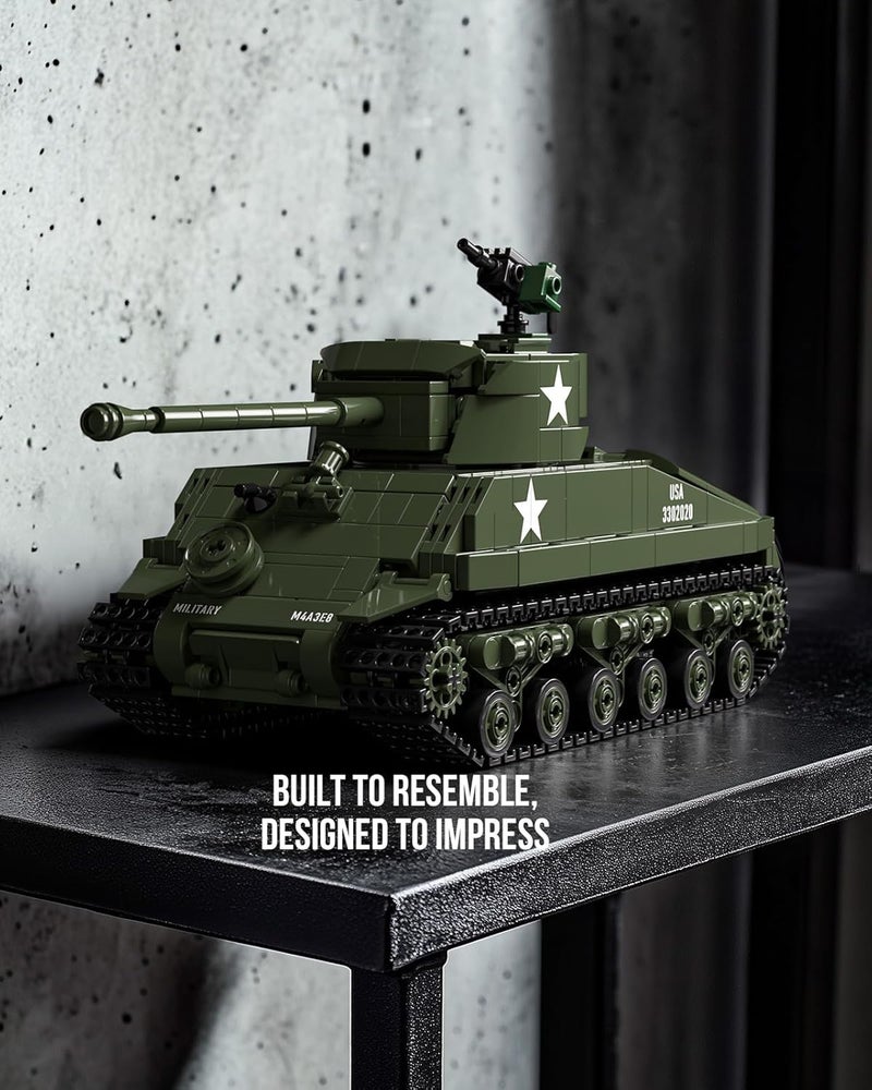Nifeliz طقم نموذج دبابة Nifeliz Sherman M4A3E8، مكعبات تجميع دبابة عسكرية، قطعة قابلة للجمع للبناء والعرض، هدية لعشاق الجيش (860 قطعة، NF10313) - Image 2