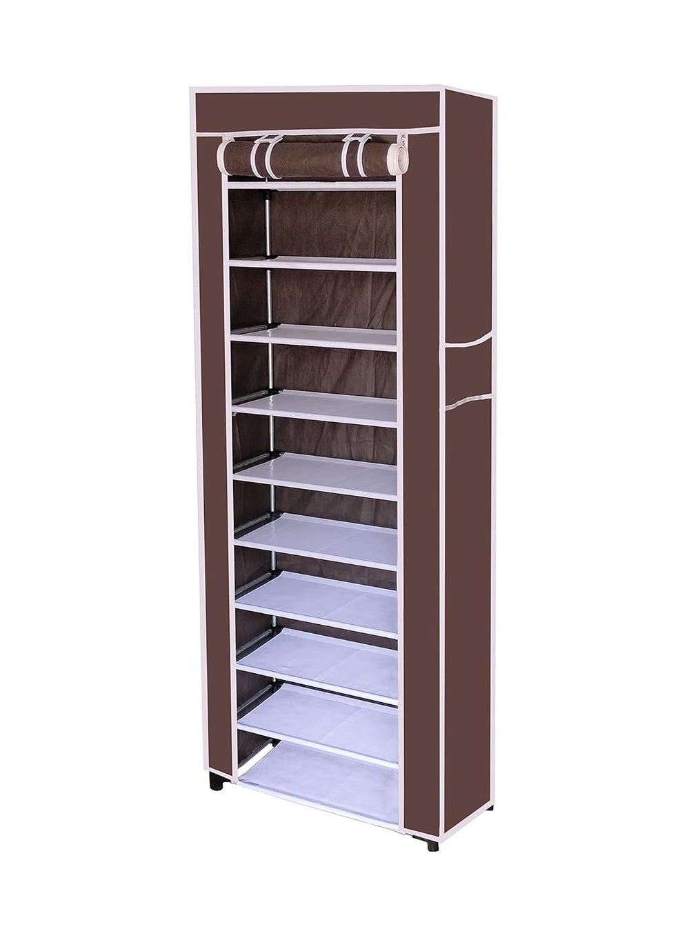 Whitecloud TRANSFORMING HOMES Whitecloud TRANSFORMING HOMES 10 Tiers Multipurpose Portable Shoe Cabinet Rack with Wardrobe Cover Lite Weight Foldable Shelves Storage Organizer for Home 10 Layer Brown Storage Unit  - Image 2