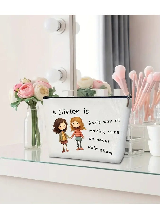 Rozino 1pc Sisterly Love Canvas Makeup Bag - Multipurpose Cosmetic Pouch, Unscented Toiletry Bag, Travel Accessory, Gift for Sisters, Best Friends, Girlfriends, and Coworkers  - Image 4